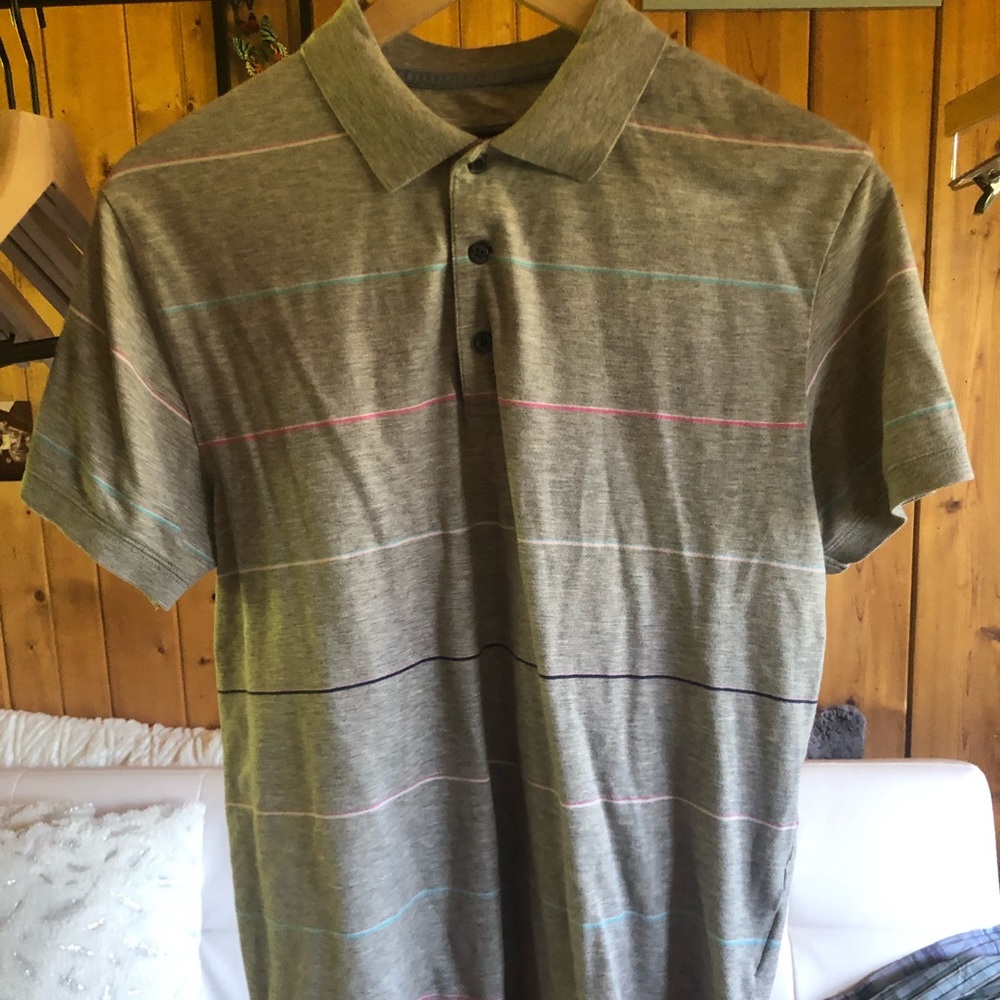 GANT Men’s Polo Shirt (Gray With Pink Blue Stripes)